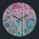 Reloj Redondo Grande Funky Colorful Scroll Tree Circles Bubbles Pop Art<br><div class="desc">Funky Colorful Scroll Tree Pop Art Novedades Regalos con coloridos círculos concéntricos y burbujas en color púrpura y agua. "púrpura y árbol de desplazamiento acuático" "círculo" "árbol de desplazamiento" "arte pop colorido" "burbujas" "círculos" "colores" "funky" "giratorio" "árbol" "burbujeante" "bonito" "lindo" "fresco"</div>
