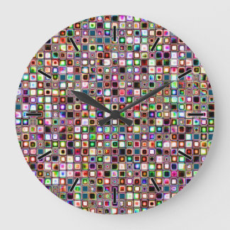 Reloj Redondo Grande Funky Mosaico Patrón De Baldosas Con Tonos De Joya