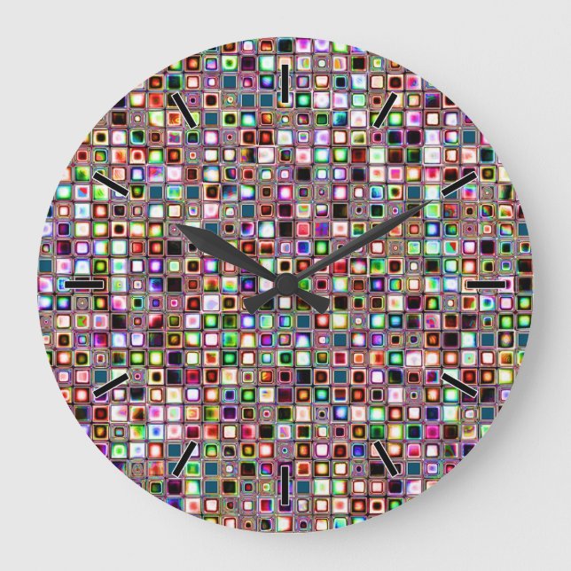 Reloj Redondo Grande Funky Mosaico Patrón De Baldosas Con Tonos De Joya (Anverso)