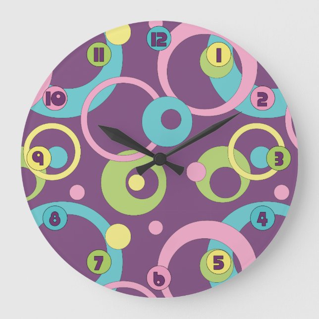 Reloj Redondo Grande Funky Purple Circles Clock (Anverso)