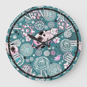 Reloj Redondo Grande Funky Rosa Kitty Cat Pattern Wall Clock