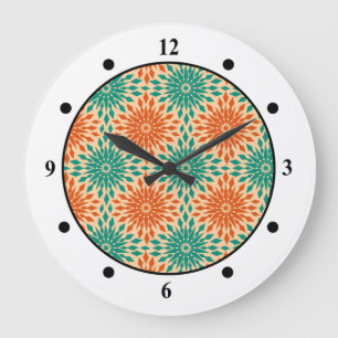 Reloj Redondo Grande Funky Starburt Diseño Verde azulado y Naranja