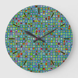 Reloj Redondo Grande Funky Turquesa Texturizado Patrón de mosaicos