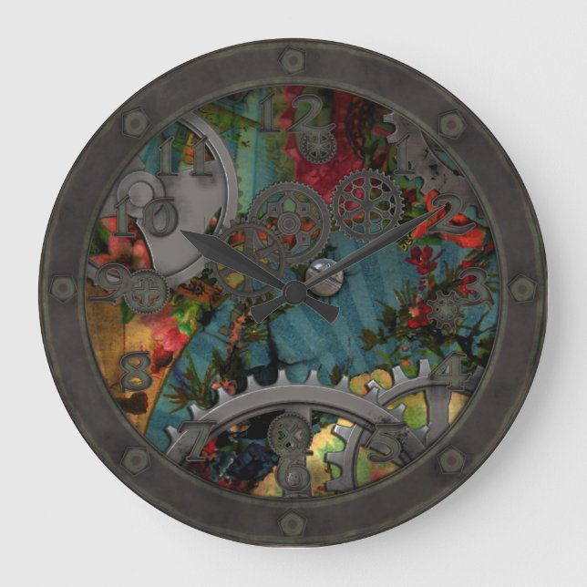 Reloj Redondo Grande Funky Victoria Pewter Steampunk con cara (Anverso)