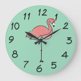 Reloj Redondo Grande Funky Vintage Pink Flamingo Blue