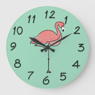 Reloj Redondo Grande Funky Vintage Pink Flamingo Blue