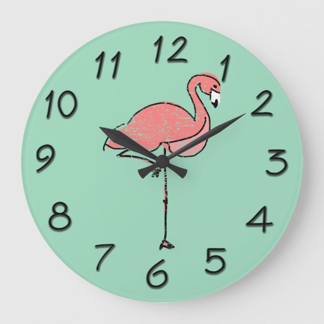 Reloj Redondo Grande Funky Vintage Pink Flamingo Blue (Anverso)