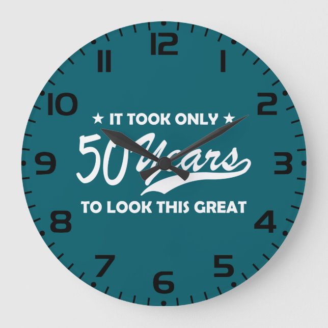 Reloj Redondo Grande Funny 50th Birthday Retro Typography (Anverso)