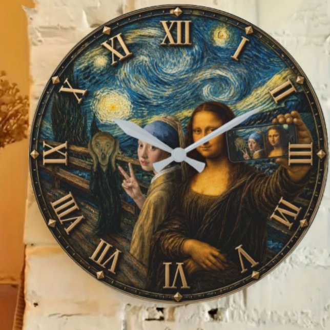 Reloj Redondo Grande Funny Art Selfie Mona Lisa  (Subido por el creador)