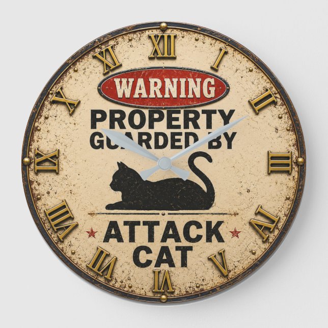 Reloj Redondo Grande Funny Attack Cat  (Anverso)