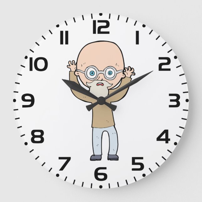Reloj Redondo Grande Funny Bald Quirky Old Man with Beard (Anverso)