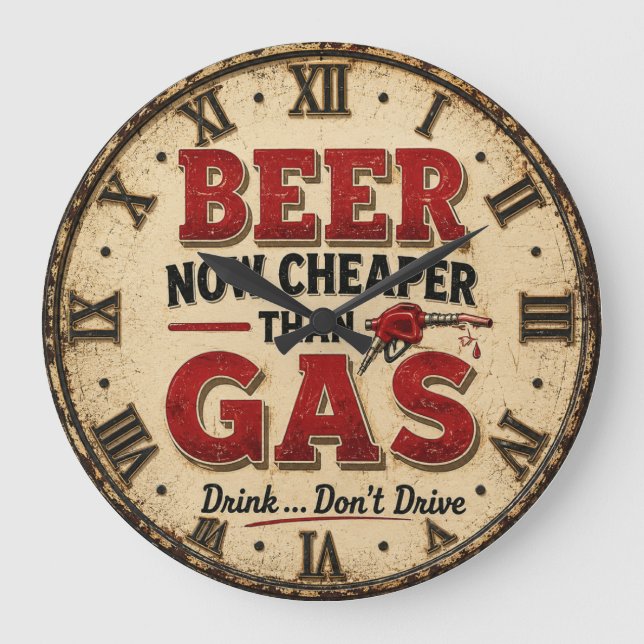 Reloj Redondo Grande Funny Beer Garage Decor  (Anverso)