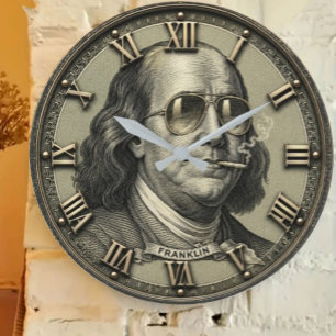 Reloj Redondo Grande Funny Benjamin Franklin Money Art Vintage 
