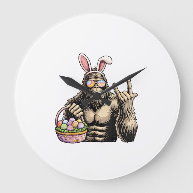Reloj Redondo Grande Funny Bigfoot Easter Egg Rock Sasquatch Easter Day (Anverso)