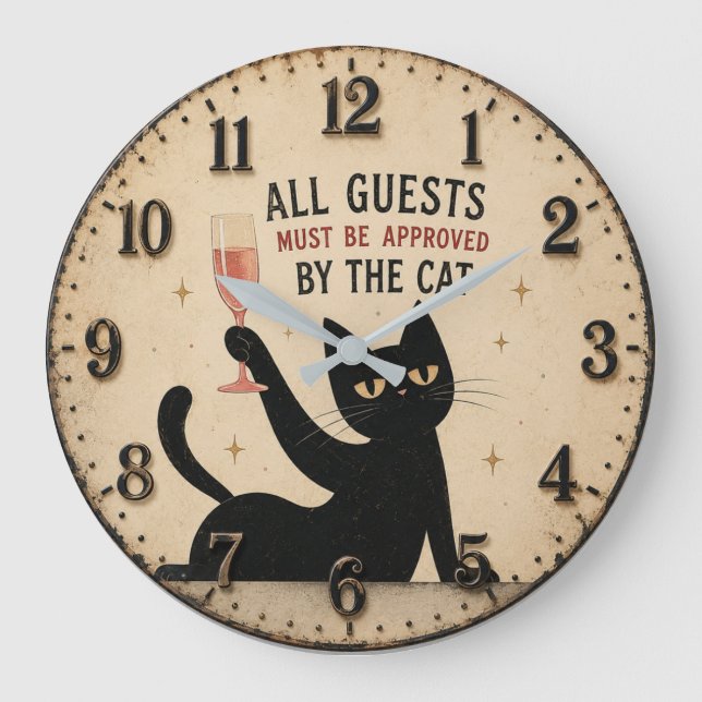Reloj Redondo Grande Funny Black Cat  (Anverso)