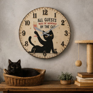 Reloj Redondo Grande Funny Black Cat 