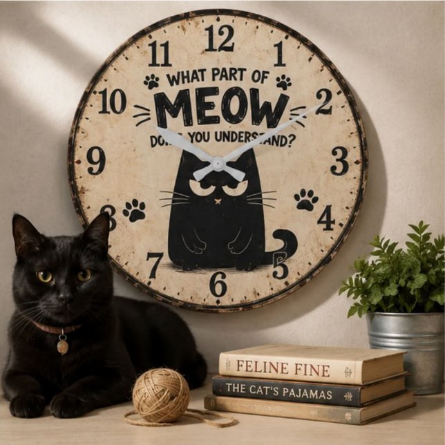 Reloj Redondo Grande Funny Black Cat (Subido por el creador)