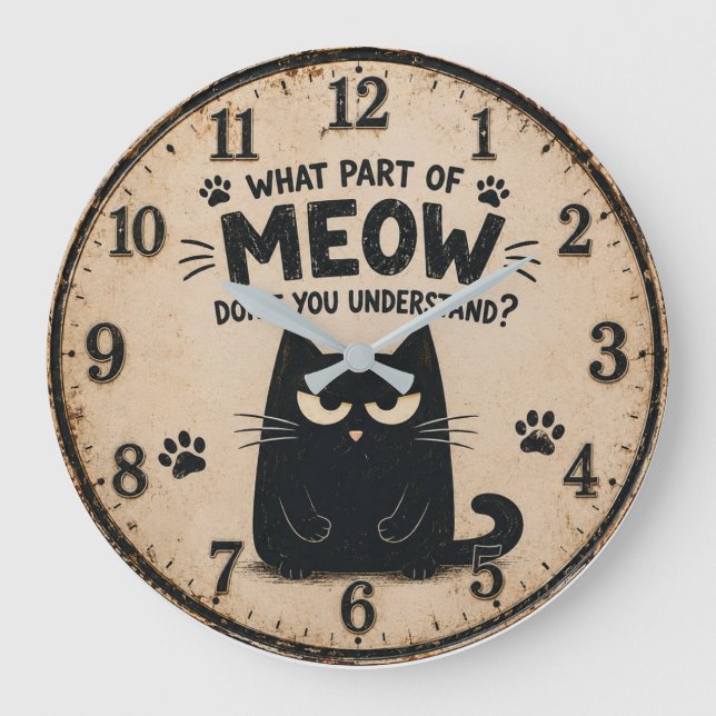 Reloj Redondo Grande Funny Black Cat (Anverso)