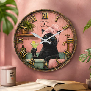 Reloj Redondo Grande Funny Black Cat Spa
