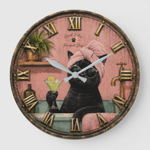 Reloj Redondo Grande Funny Black Cat Spa
