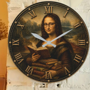 Reloj Redondo Grande Funny Bookworm Mona Lisa Reading Lover Renaissance