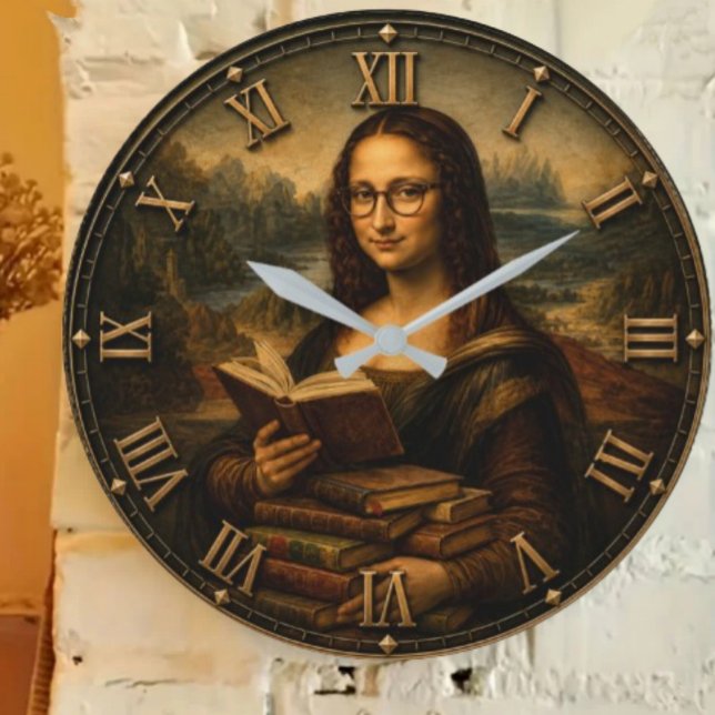 Reloj Redondo Grande Funny Bookworm Mona Lisa Reading Lover Renaissance (Subido por el creador)
