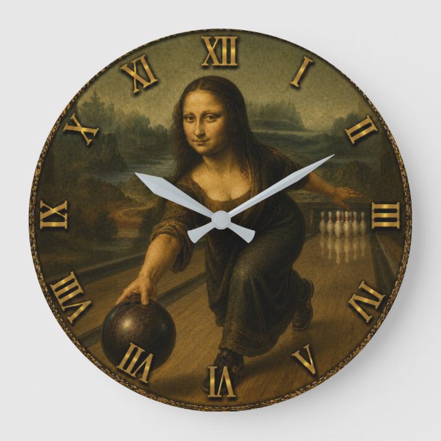 Reloj Redondo Grande Funny Bowling Mona Lisa Bowler Gift (Anverso)