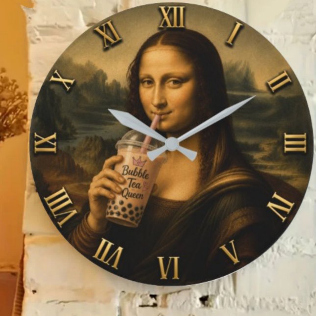 Reloj Redondo Grande Funny Bubble Tea Mona Lisa  (Subido por el creador)