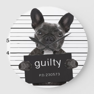 Reloj Redondo Grande Funny Bulldog encarcelado Mugshot Bad Dog Criminal