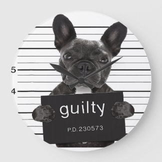 Reloj Redondo Grande Funny Bulldog encarcelado Mugshot Bad Dog Criminal