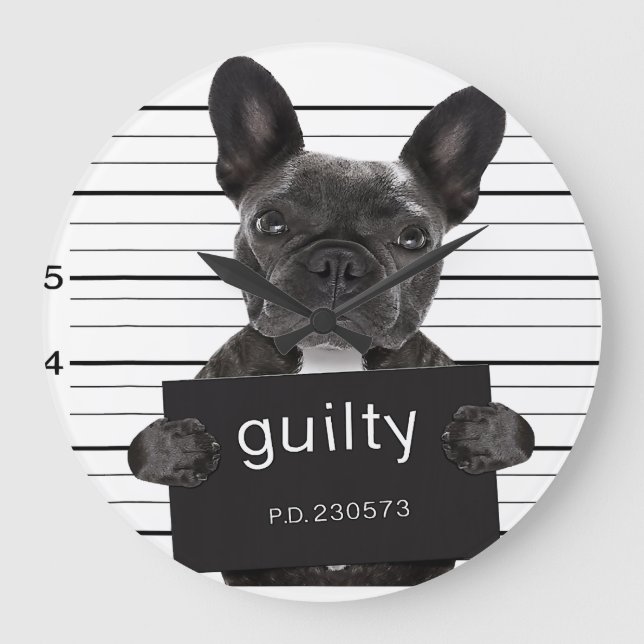 Reloj Redondo Grande Funny Bulldog encarcelado Mugshot Bad Dog Criminal (Anverso)