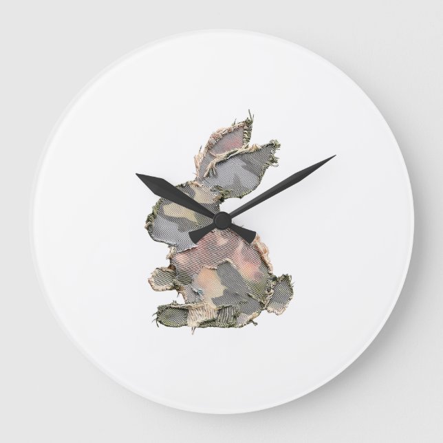 Reloj Redondo Grande Funny Bunny Crochet Patchwork Camo Rabbit Happy Ea (Anverso)