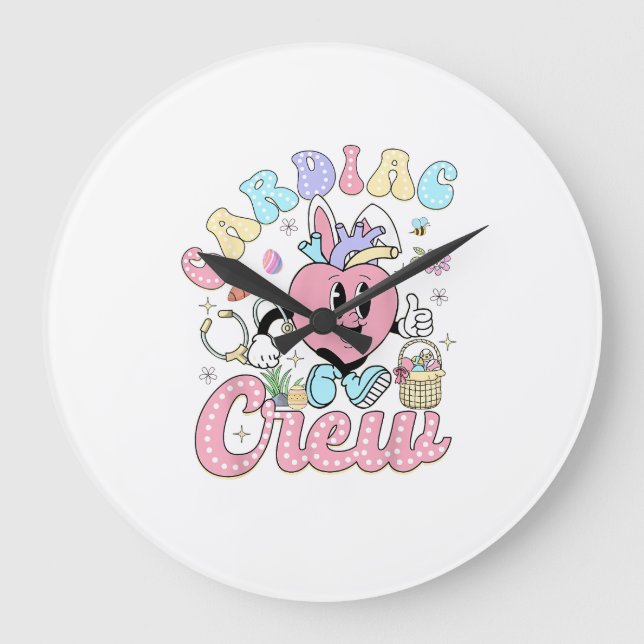 Reloj Redondo Grande Funny Cardiac Crew Easter Day CVICU Nurse Cardiolo (Anverso)