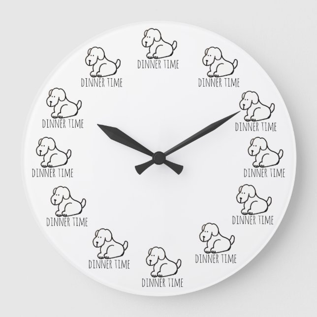 Reloj Redondo Grande Funny Cartoon Hungry Dog Dinner Time Clock (Anverso)