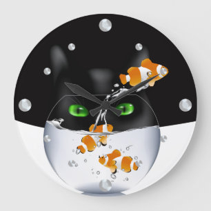 Reloj Redondo Grande Funny Cat and Clowfish Wall Clock