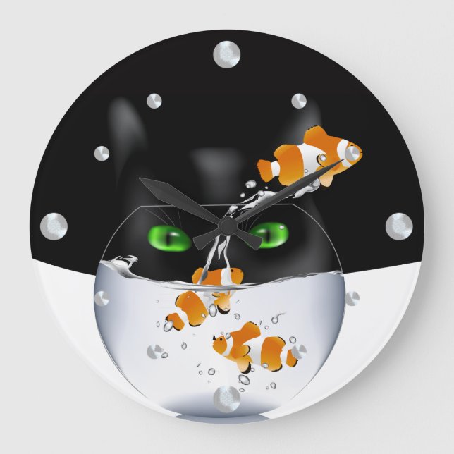 Reloj Redondo Grande Funny Cat and Clowfish Wall Clock (Anverso)
