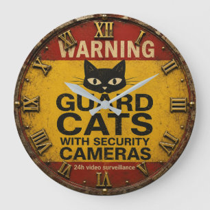 Reloj Redondo Grande Funny Cat Warning Sign