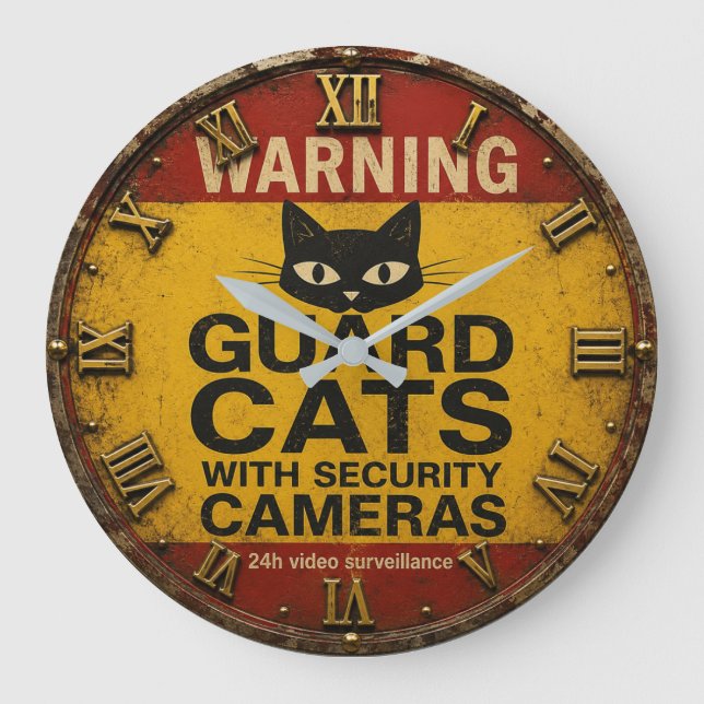 Reloj Redondo Grande Funny Cat Warning Sign (Anverso)