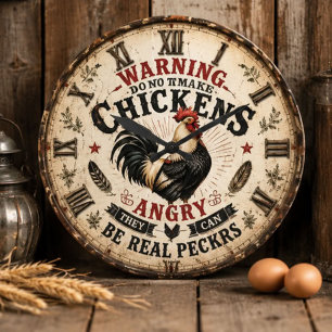 Reloj Redondo Grande Funny Chicken Farmhouse Rooster