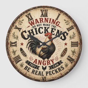 Reloj Redondo Grande Funny Chicken Farmhouse Rooster
