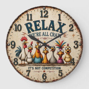 Reloj Redondo Grande Funny Chicken Relax We're All Crazy Farmhouse