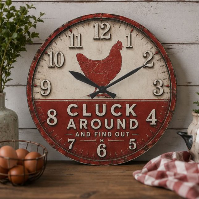 Reloj Redondo Grande Funny Chicken Rustic Farmhouse  (Subido por el creador)
