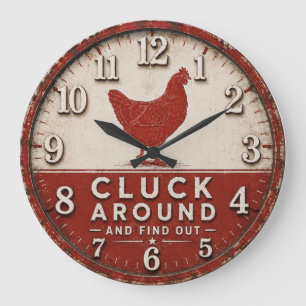 Reloj Redondo Grande Funny Chicken Rustic Farmhouse