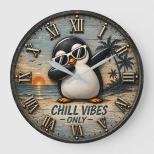 Reloj Redondo Grande Funny Chill Vibes Only Penguin