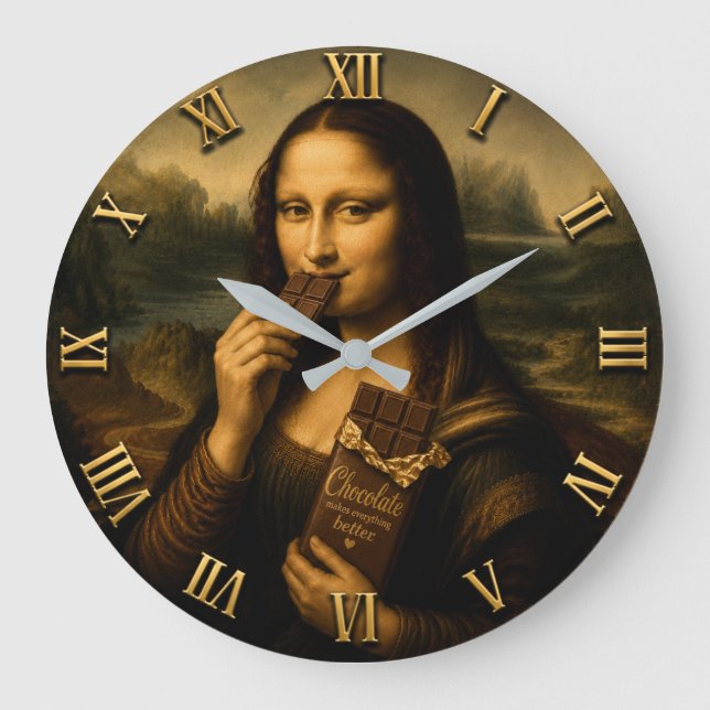 Reloj Redondo Grande Funny Chocolate Mona Lisa (Anverso)