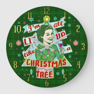 Reloj Redondo Grande Funny Christmas Retro Drinking Humor Woman Lit Up