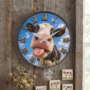 Reloj Redondo Grande Funny Cow Cute Farm Animal Rustic Decor