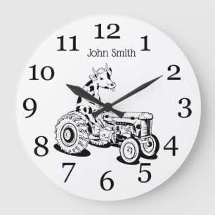 Reloj Redondo Grande Funny cow on a tractor