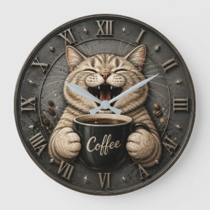Reloj Redondo Grande Funny Cute Cat Coffee Lover Decor