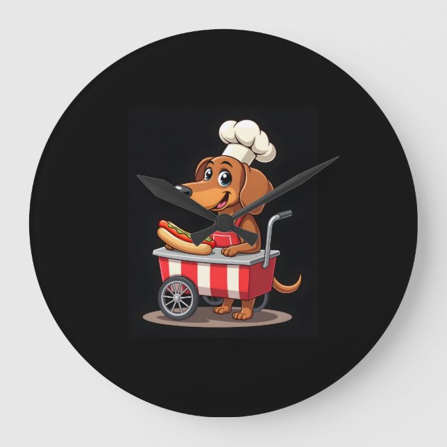 Reloj Redondo Grande Funny Dachshund Dog Hotdog Sandwich Weenie Sausage (Anverso)